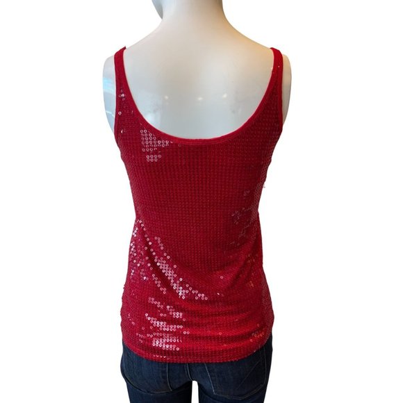 New York & Company Womens Sequined Tank Top Scoop Neck Wide Strap Red SZ Small - Picture 2 of 6